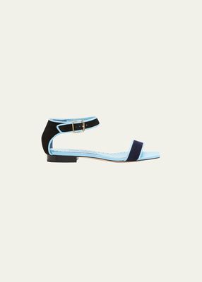 Abiba Bicolor Ankle-Strap Flat Sandals
