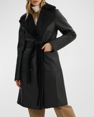 Abigail Reversible Faux-Shearling Peacoat with Belt