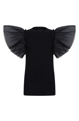 Absence of Colour Yaz Mesh Sleeve Rib Top in Black