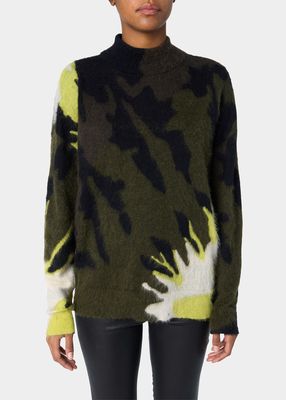 Abstract Camo Funnel-Neck Sweater