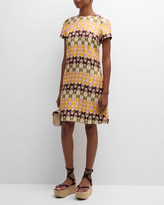 Abstract Dot-Print Short-Sleeve Swing Dress