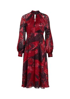 Abstract Floral Chiffon Midi-Dress