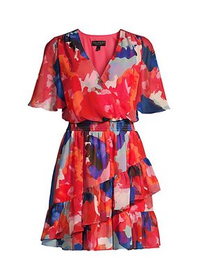 Abstract Floral Tiered Minidress
