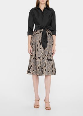 Abstract Jacquard Button-Down Cocktail Dress