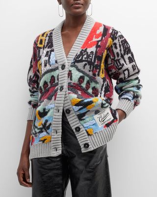 Abstract Knit Wool Cardigan