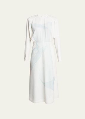 Abstract Long Dolman-Sleeve Midi Dress