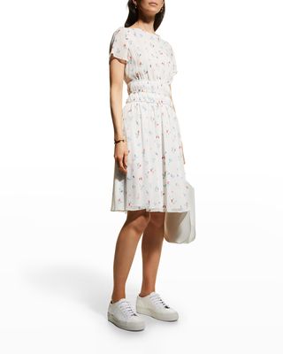 Abstract Petal-Printed Creponne Dress