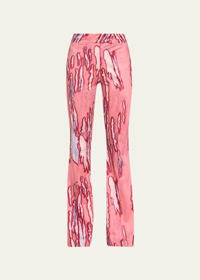 Abstract-Print Flared Spandex Trousers