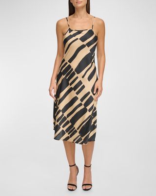 Abstract-Print Matte Sateen Midi Slip Dress