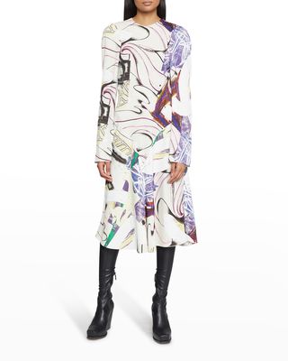Abstract-Print Tilted Midi Dress