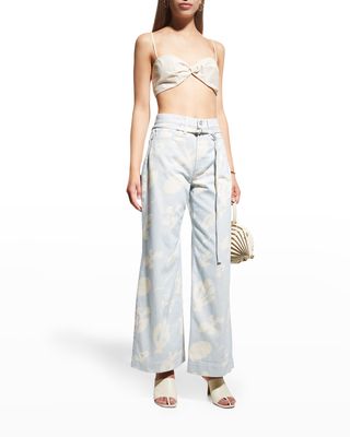 Abstract Printed Wide-Leg Cropped Baggy Pants