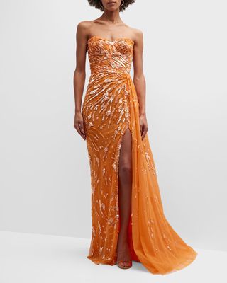 Abstract Sequin Embroidered Sweetheart Gown