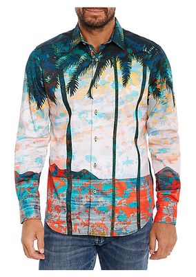 Abstract Tropical Print Woven Shirt
