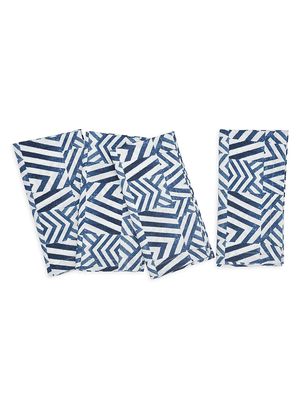 Abstracts Tile 4-Piece Napkins Set - Navy - Navy