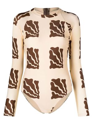Abysse coral-print zip-up swimsuit - Neutrals