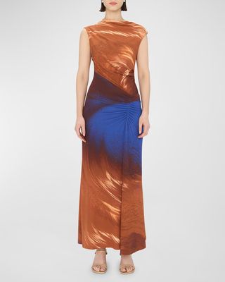 Acacia Marble-Print Sleeveless Midi Dress