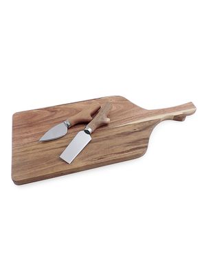 Acacia Paddle 3 Piece Board and Knife Set - Stainless Steel - Stainless Steel