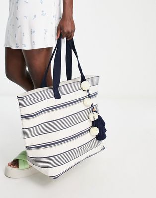 Accessorize beach bag tote in navy stripe-Multi