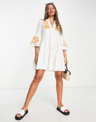 Accessorize beach throwover floral embroidery summer dress in white