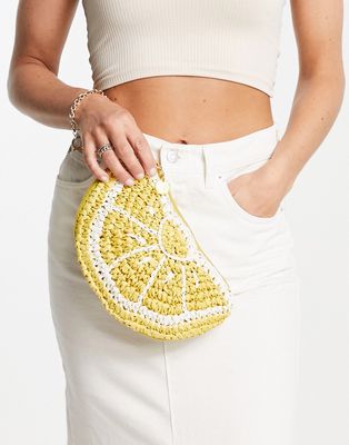 Accessorize clutch bag in straw lemon design-Yellow