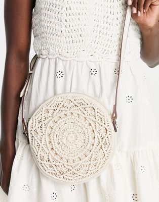 Accessorize cross body bag in cream crochet-White