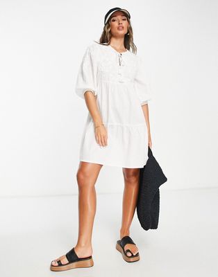 Accessorize embroidered throwover beach summer dress in white