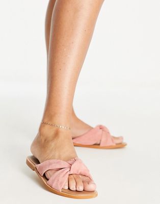 Accessorize leather flat sandals in twisted blush-Pink