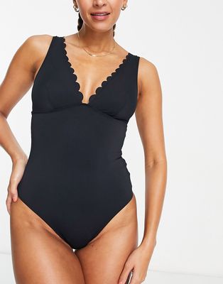 Accessorize scallop plunge shaping swimsuit in black