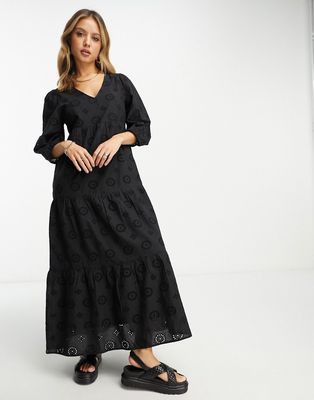 Accessorize statement embroidered beach maxi summer dress in black