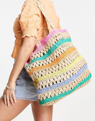 Accessorize tote bag in bright knitted crochet-Multi