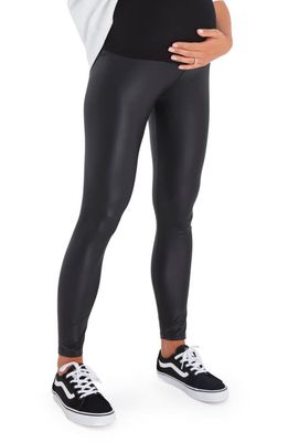 Accouchée Foldover Waistband Faux Leather Maternity Leggings in Black
