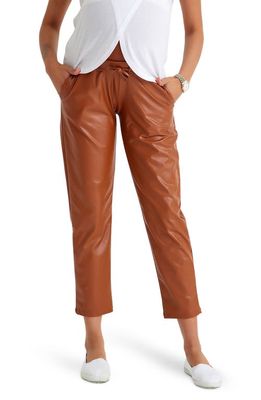 Accouchée Foldover Waistband Faux Leather Maternity Pants in Toffee