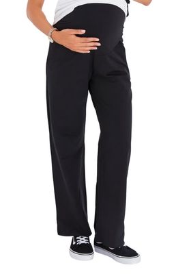 Accouchée Foldover Waistband Stretch Cotton Maternity Pants in Black
