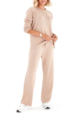 Accouchée Rib Side Zip Long Sleeve Materity/Nursing Top & Lounge Pants in Beige