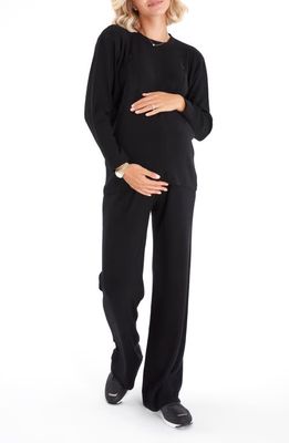 Accouchée Rib Side Zip Long Sleeve Materity/Nursing Top & Lounge Pants in Black