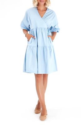 Accouchée Tie Waist A-Line Maternity/Nursing Wrap Dress in Baby Blue