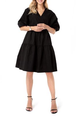 Accouchée Tie Waist A-Line Maternity/Nursing Wrap Dress in Black