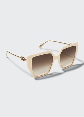 Acetate/Metal Butterfly Sunglasses, Ivory
