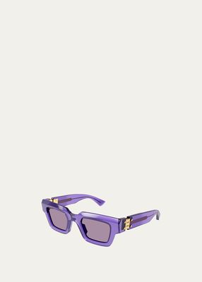 Acetate Rectangle Sunglasses With Hardware Accents