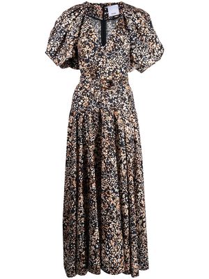Acler abstract-print puff-sleeves dress - Brown