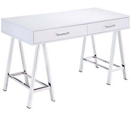 ACME Coleen Desk, White High Gloss & Chrome