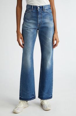 Acne Studios 1977 Distressed High Waist Bootcut Jeans in Mid Blue