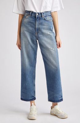 Acne Studios 1993 Distressed High Waist Ankle Relaxed Fit Jeans in Mid Blue