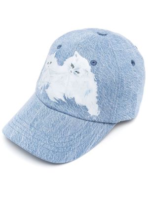 Acne Studios acid-wash cat-print cap - Blue