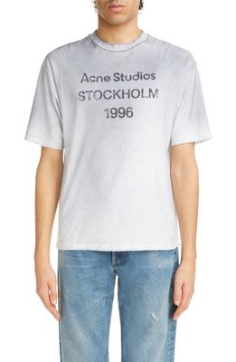 Acne Studios Address Distressed Organic Cotton Graphic T-Shirt in Pale Grey Melange