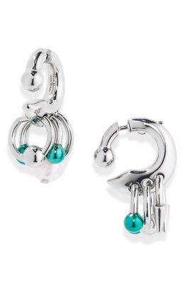 Acne Studios Ain Pierced Charm Hoop Earrings in Silver/Green