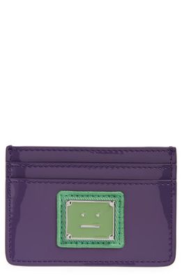 Acne Studios Apika Face Plaque Faux Patent Leather Card Case in Purple/Green
