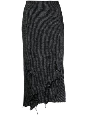 Acne Studios asymmetric distressed midi skirt - Black