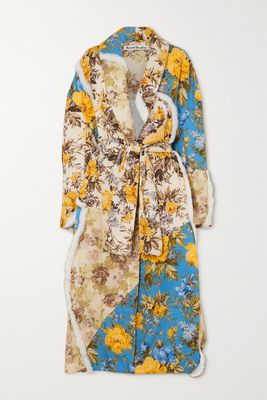Acne Studios - Belted Cotton-trimmed Floral-print Cotton-shell Coat - Neutrals