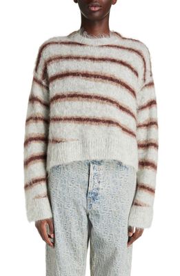 Acne Studios Brushed Intarsia Stripe Crewneck Sweater in Grey Melange/Burgundy